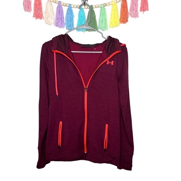 Under Armour Crimson Coral Full Zip Up Hooded Sweatshirt Athletic Jacket Small - Picture 1 of 15